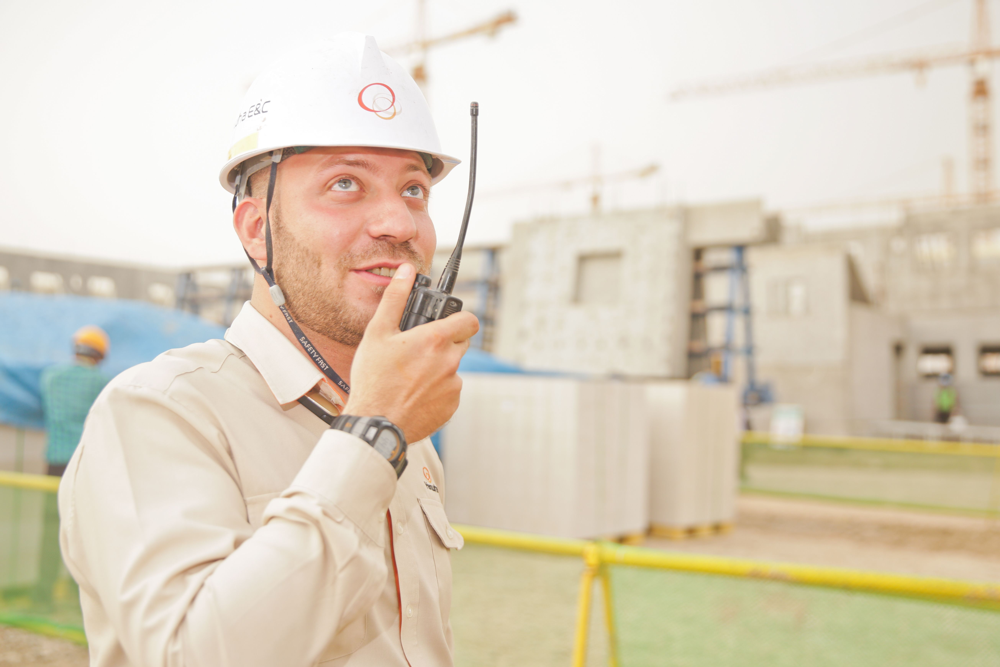 Safety officer communicating on a worksite
